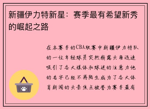 新疆伊力特新星：赛季最有希望新秀的崛起之路