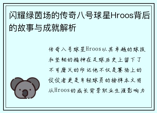 闪耀绿茵场的传奇八号球星Hroos背后的故事与成就解析